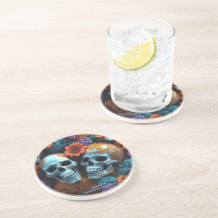 EXISTENTIËLE LITE Memento Mori Lovers Skulls Zandsteen Onderzetter