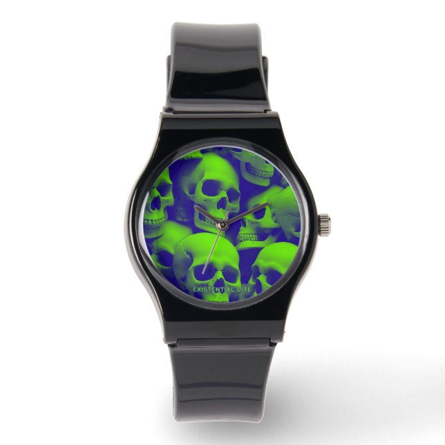 EXISTENTIËLE LITE Schedels 1a Unisex Siliconen Str Horloge (Voorkant)