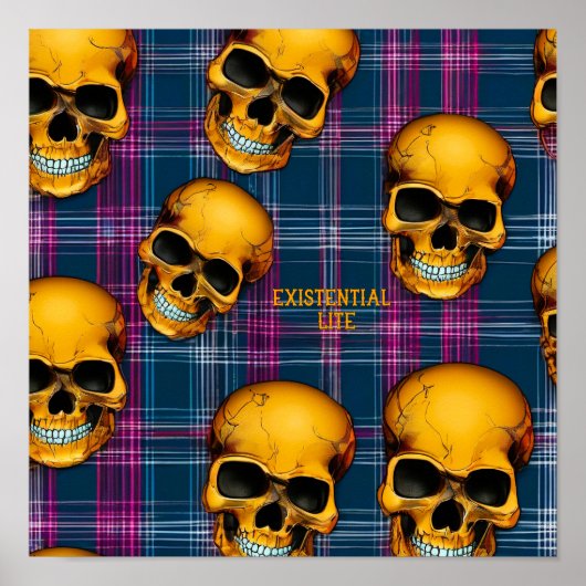 EXISTENTIËLE LITE schedels op Tartan 1a Poster (Voorkant)