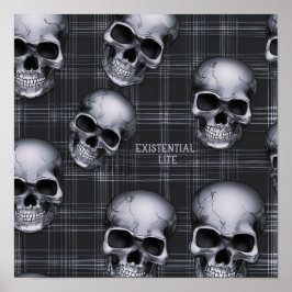 EXISTENTIËLE LITE schedels op tartan 1b Poster