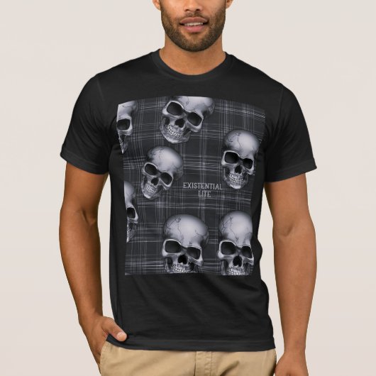 EXISTENTIËLE LITE schedels op tartan 1b T-shirt (Voorkant)