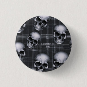 EXISTENTIËLE LITE Schedels op Tartan Pin Button Ba