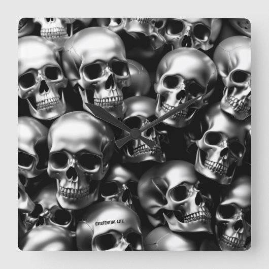 EXISTENTIËLE LITE Zilveren Schedels Muur Klok (Voorkant)