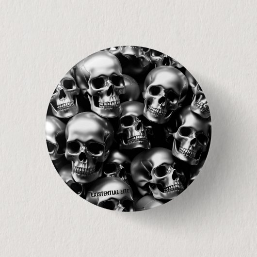 EXISTENTIËLE LITE Zilveren Schedels Pin Button Bad (Voorkant)
