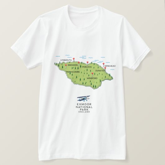 Exmoer National Park-kaart T-shirt (Design voorkant)