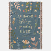 Exodus 14:14 Boheems Blauwgroen Bloemenbijbelvers Deken (Voorkant Verticaal)