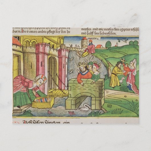 Exodus 2 1-6 Mozes die door de Nijl en Briefkaart (Voorkant)