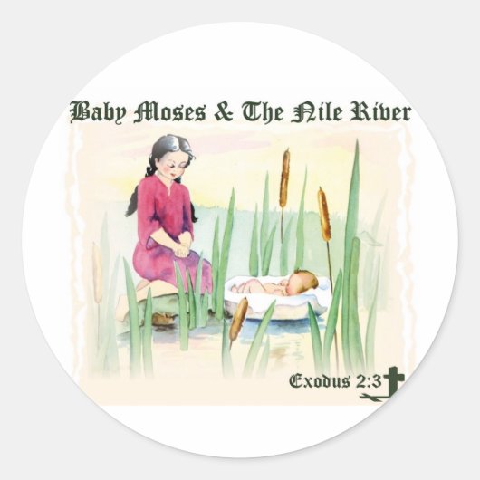 Exodus 2:3 - Baby Mozes aan de Nijl Ronde Sticker (Voorkant)