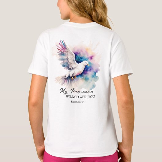 Exodus 33:14 Mijn tegenwoordigheid zal met u meega T-shirt (Achterkant)