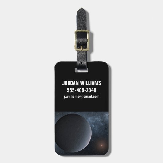 Exoplanet OGLE-2016-BLG-1195lb draait om een klein Bagagelabel (Voorkant verticaal)