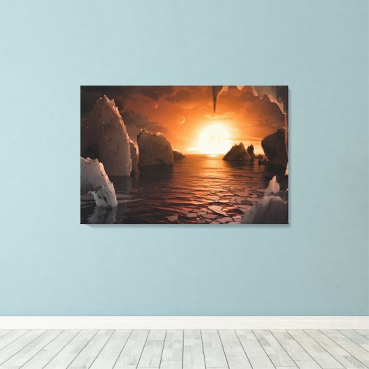 Exoplanet Trappist-1f vanaf zijn ijzige nachtzijde Canvas Afdruk (Insitu (Houten vloer))