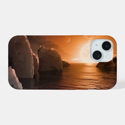 Exoplanet Trappist-1f vanaf zijn ijzige nachtzijde iPhone 15 Case (Achterkant horizontaal)