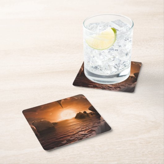 Exoplanet Trappist-1f vanaf zijn ijzige nachtzijde Kartonnen Onderzetters (Insitu)