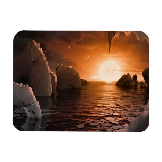 Exoplanet Trappist-1f vanaf zijn ijzige nachtzijde Magneet (Horizontaal)