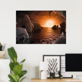 Exoplanet Trappist-1f vanaf zijn ijzige nachtzijde Poster (Thuiskantoor)