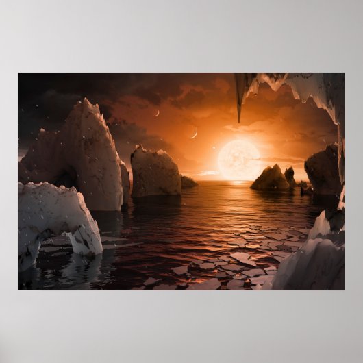 Exoplanet Trappist-1f vanaf zijn ijzige nachtzijde Poster (Voorkant)