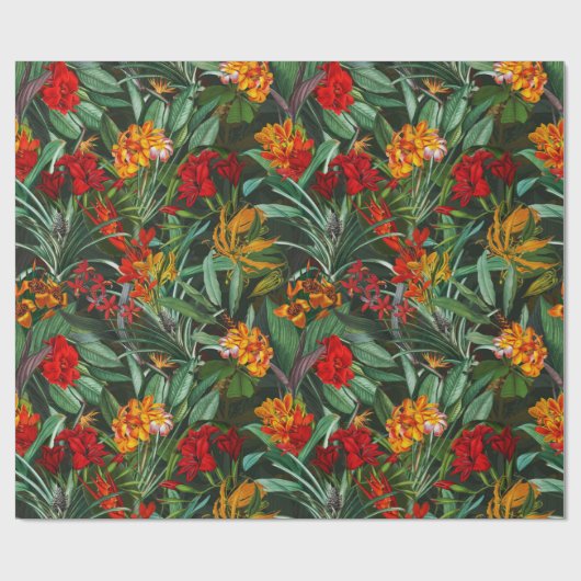 Exotic Aloha Oerwoud Flowers and Leaves Pattern Cadeaupapier (Vlak)