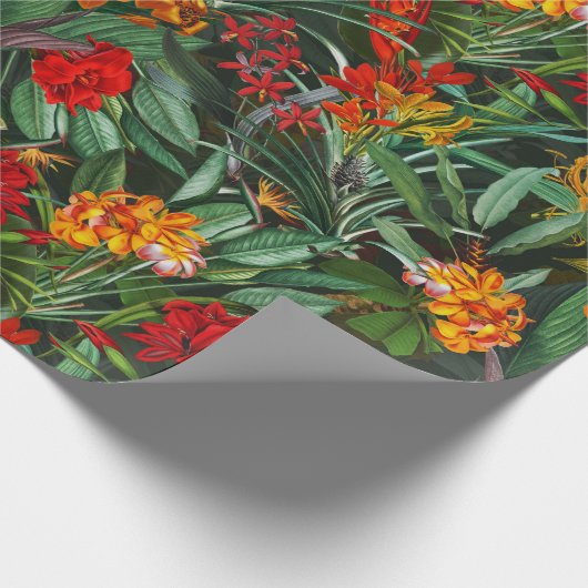 Exotic Aloha Oerwoud Flowers and Leaves Pattern Cadeaupapier (Hoek)