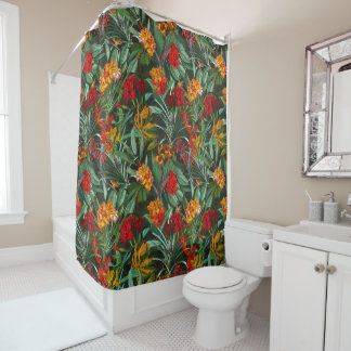 Exotic Aloha Oerwoud Flowers and Leaves Pattern Douchegordijn