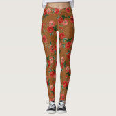 Exotic Animal Leopard print luchtige rode bloemen Leggings (Voorkant)