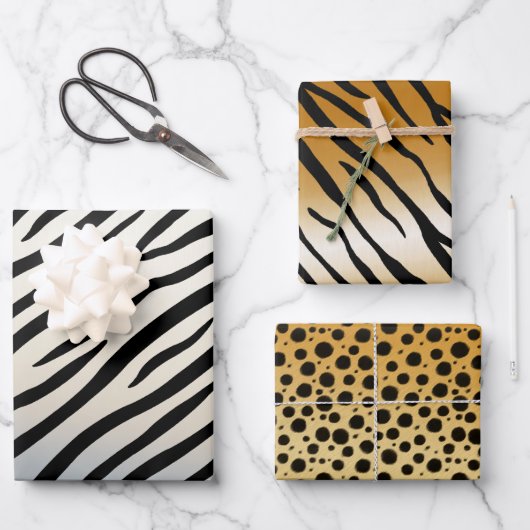Exotic Animal Print Collectie Zebra Tiger Cheetah Inpakpapier Vel (Voorkant)