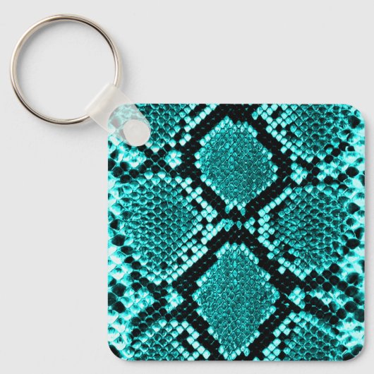 Exotic Aqua Diamond Rattlesnake Skin Animal Print Sleutelhanger (Voorkant)