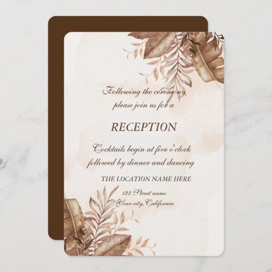 Exotic Autumn Floral Wedding Reception Kaart (Voorkant / Achterkant)