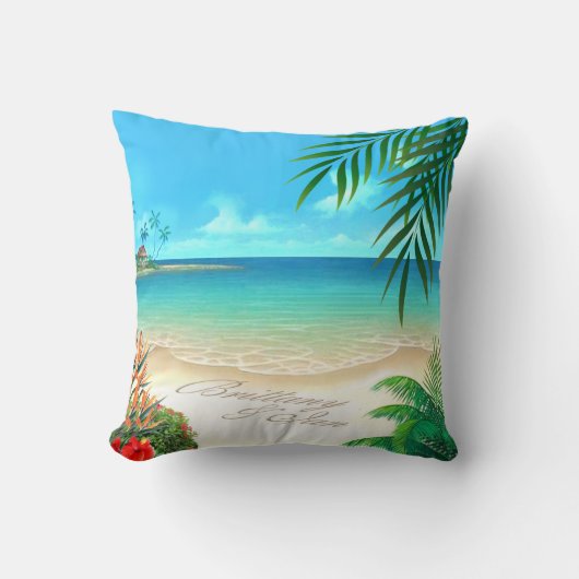 Exotic Beach Tropical vraag me namen toe te voegen Kussen (Voorkant)