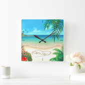 EXOtic Beach VRAAG ME UW NAMEN IN ZAND TE TEKENEN Vierkante Klok (Huis)