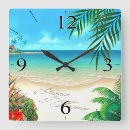 EXOtic Beach VRAAG ME UW NAMEN IN ZAND TE TEKENEN Vierkante Klok