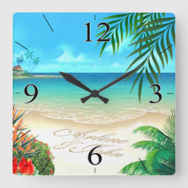 EXOtic Beach VRAAG ME UW NAMEN IN ZAND TE TEKENEN Vierkante Klok