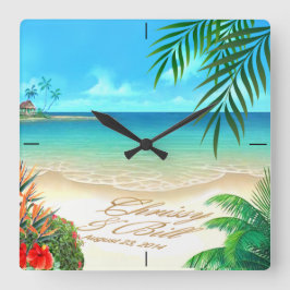 EXOtic Beach VRAAG ME UW NAMEN IN ZAND TE TEKENEN Vierkante Klok