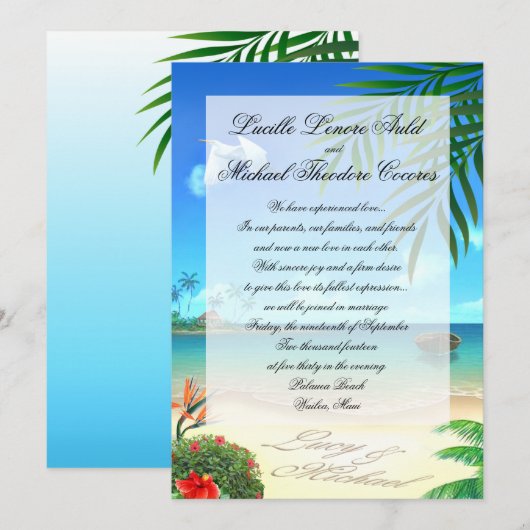 Exotic Beach Wedding "Faux Vellum" Uitnodiging (Voorkant / Achterkant)