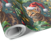 Exotic Bengal Cat Jungle Christmas Playtime Art Cadeaupapier (Rol Hoek)