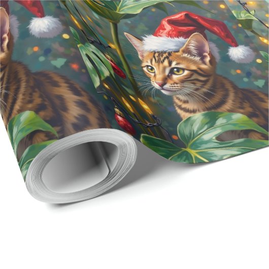 Exotic Bengal Cat Jungle Christmas Playtime Art Cadeaupapier (Rol Hoek)