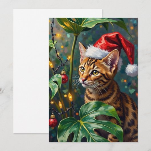 Exotic Bengal Cat Jungle Christmas Playtime Art Feestdagenkaart (Voorkant / Achterkant)