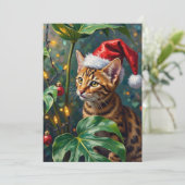 Exotic Bengal Cat Jungle Christmas Playtime Art Feestdagenkaart (Staand voorkant)