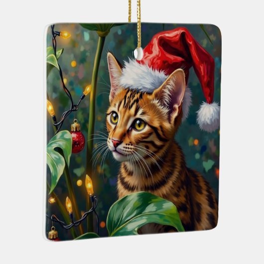 Exotic Bengal Cat Jungle Christmas Playtime Art Keramisch Ornament (Rechts)