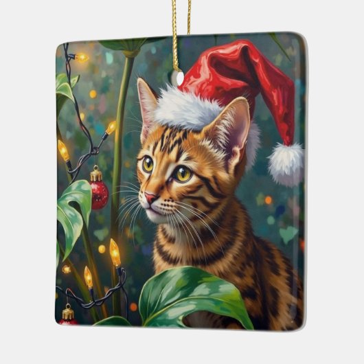 Exotic Bengal Cat Jungle Christmas Playtime Art Keramisch Ornament (Links)