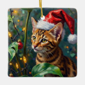 Exotic Bengal Cat Jungle Christmas Playtime Art Keramisch Ornament (Voorkant)