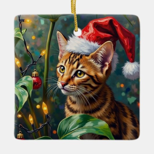 Exotic Bengal Cat Jungle Christmas Playtime Art Keramisch Ornament (Voorkant)