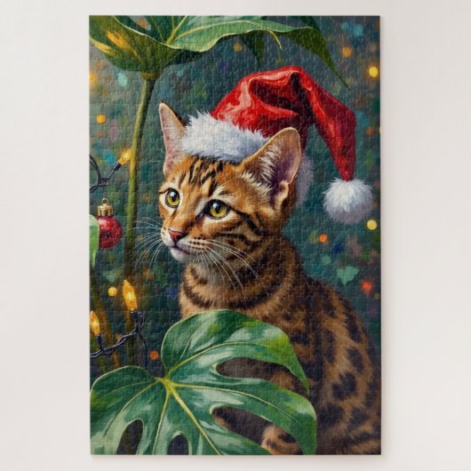 Exotic Bengal Cat Jungle Christmas Playtime Art Legpuzzel (Verticaal)