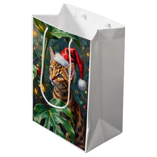 Exotic Bengal Cat Jungle Christmas Playtime Art Medium Cadeauzakje (Voorkant Gekanteld)