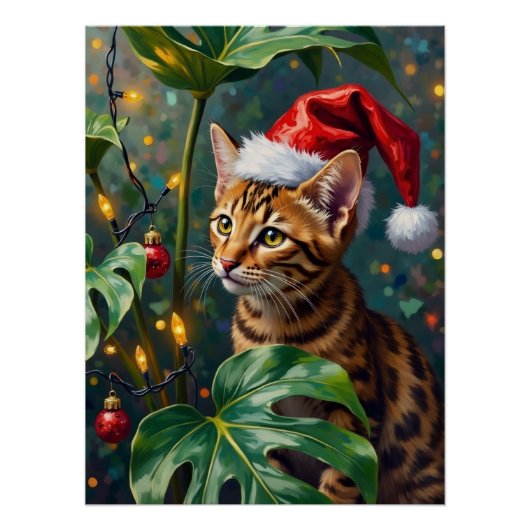 Exotic Bengal Cat Jungle Christmas Playtime Art Perfect Poster (Voorkant)