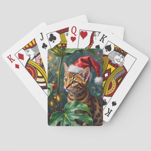 Exotic Bengal Cat Jungle Christmas Playtime Art Pokerkaarten (Achterkant)