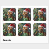 Exotic Bengal Cat Jungle Christmas Playtime Art Vierkante Sticker (Vel)
