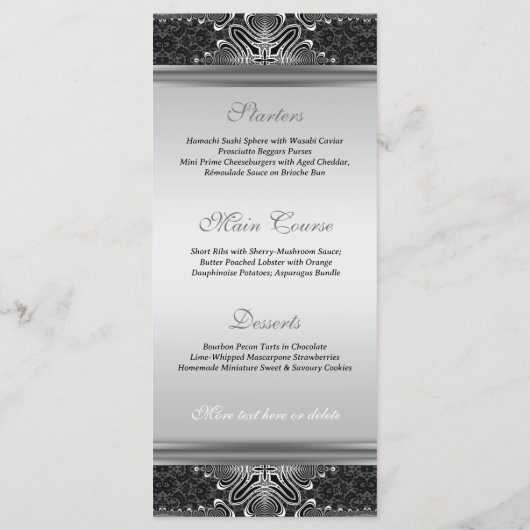 Exotic Black Baroque Wedding Menu Kaart (Achterkant)