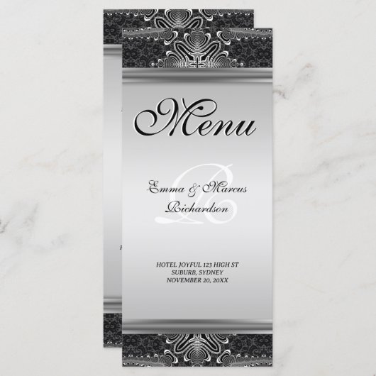Exotic Black Baroque Wedding Menu Kaart (Voorkant / Achterkant)