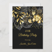 Exotic Black Floral Gold Birthday Kaart (Voorkant)