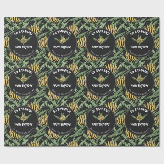 Exotic Black Go Bananas Happy Birthday Oerwoud Cadeaupapier (Vlak)